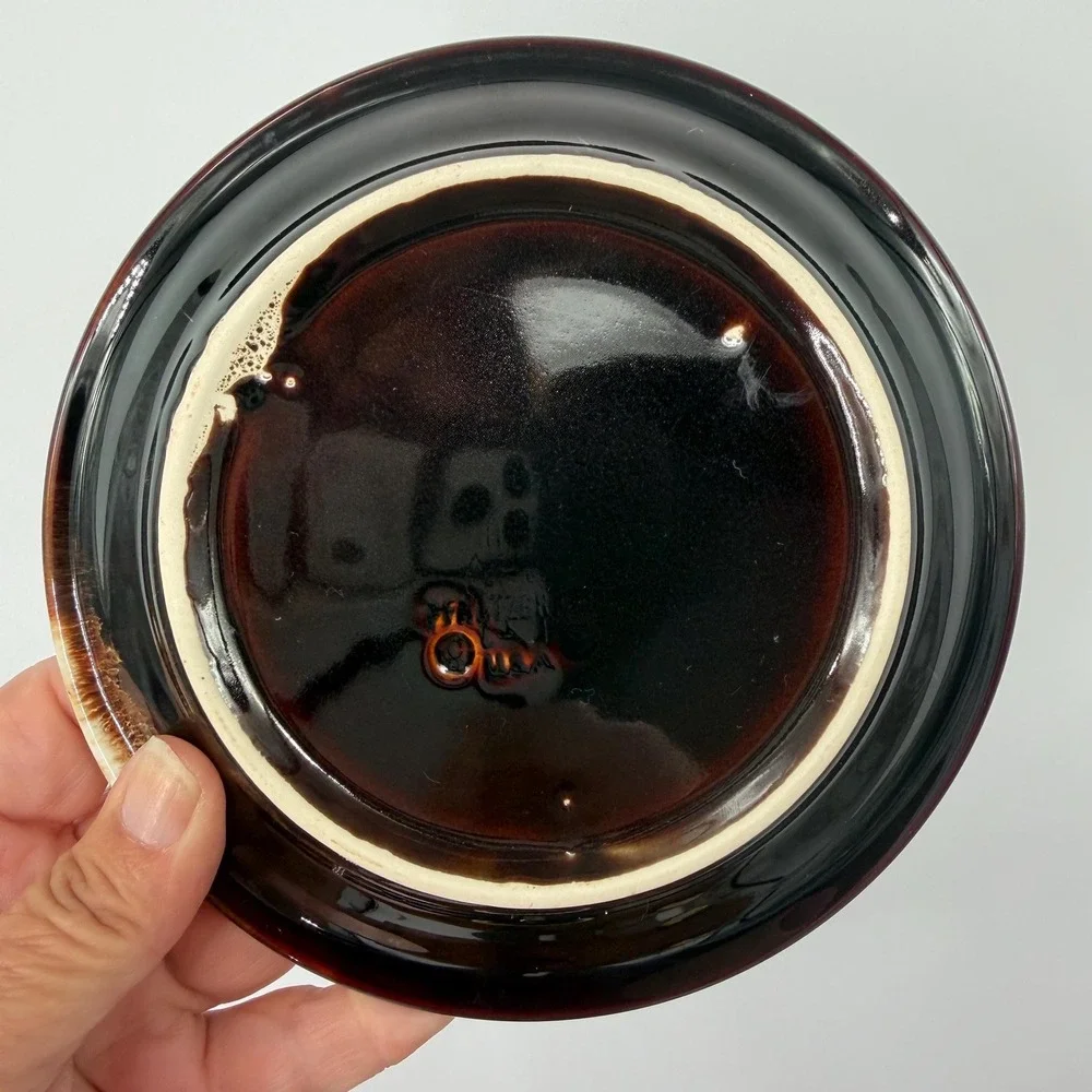 Pfaltzgraff 1970s Stoneware Drip Glaze Saucer Plates Brown Set of 6 6.25